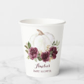 Floral Bourgogne Pompoen Herfst Baby shower Papieren Bekers (Achterkant)