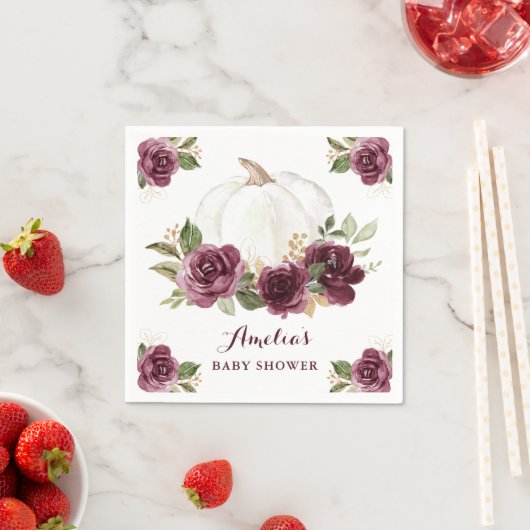 Floral Bourgogne Pompoen Herfst Baby shower Servet (Insitu)
