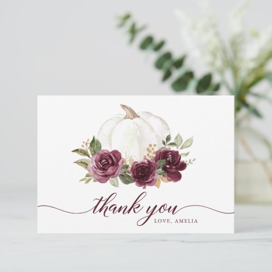 Floral Bourgogne Pompoen Herfst Dank u kaart (Staand voorkant)