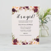 Floral Bourgogne Roze Baby shower Uitnodiging (Staand voorkant)