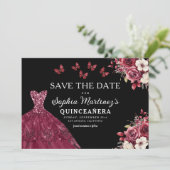 Floral Bourgogne Save the Date Verjaardag Quincean (Staand voorkant)