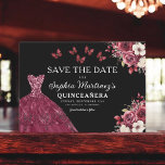 Floral Bourgogne Save the Date Verjaardag Quincean<br><div class="desc">Kondig uw quinceañera in stijl aan met de Floral Bourgogne Save the Date Birthday Invitation. Dit elegante ontwerp heeft rijke bordeauxtinten, versierd met delicate bloemaccenten, perfect voor een tijdloos en vorstelijk feest. De geavanceerde lay-out biedt alle belangrijke details, zodat uw gasten hun agenda's markeren voor uw speciale dag. Of het...</div>