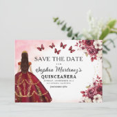 Floral Bourgogne Save the Date Verjaardag Quincean (Staand voorkant)