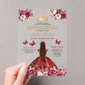 Floral Bourgogne Vlinder Prinses Quinceanera Acryl Uitnodigingen (Insitu (Draagbaar))