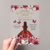 Floral Bourgogne Vlinder Prinses Quinceanera Acryl Uitnodigingen (Insitu (Draagbaar))