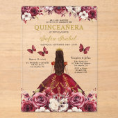 Floral Bourgogne Vlinder Prinses Quinceanera Acryl Uitnodigingen (Voorkant)