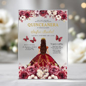 Floral Bourgogne Vlinder Prinses Quinceanera Acryl Uitnodigingen