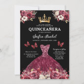 Floral Bourgogne Vlinder Prinses Quinceanera Kaart (Voorkant)