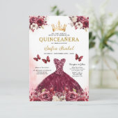 Floral Bourgogne Vlinder Prinses Quinceanera Kaart (Staand voorkant)
