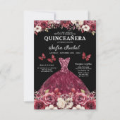 Floral Bourgogne Vlinder Prinses Quinceanera Kaart (Voorkant)