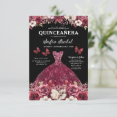 Floral Bourgogne Vlinder Prinses Quinceanera Kaart (Staand voorkant)