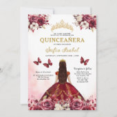 Floral Bourgogne Vlinder Prinses Quinceanera Kaart (Voorkant)