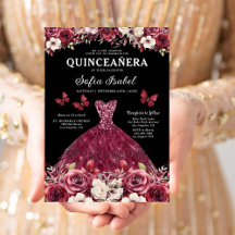 Floral Bourgogne Vlinder Prinses Quinceanera