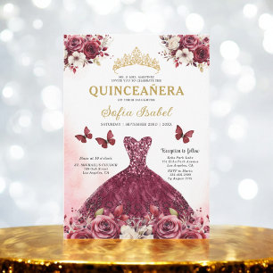 Floral Bourgogne Vlinder Prinses Quinceanera Kaart