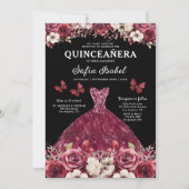 Floral Bourgogne Vlinder Prinses Quinceanera Kaart (Voorkant)