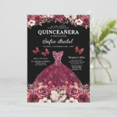 Floral Bourgogne Vlinder Prinses Quinceanera Kaart (Staand voorkant)