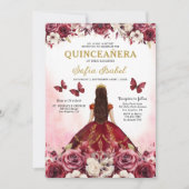 Floral Bourgogne Vlinder Prinses Quinceanera Kaart (Voorkant)