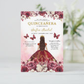 Floral Bourgogne Vlinder Prinses Quinceanera Kaart (Staand voorkant)