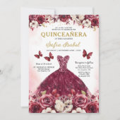 Floral Bourgogne Vlinder Prinses Quinceanera Kaart (Voorkant)