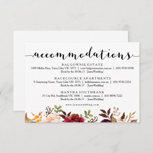 Floral Bourgondië Accommodaties Info Kaart (Voorkant / Achterkant)