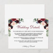 Floral Bourgondië blauw bruiloft details invoegen  Briefkaart (Voorkant / Achterkant)