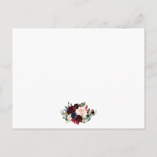 Floral Bourgondië blauw bruiloft details invoegen  Briefkaart (Achterkant)