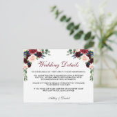 Floral Bourgondië blauw bruiloft details invoegen  Briefkaart (Staand voorkant)