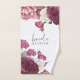 Floral Bourgondië bruid gepersonaliseerd Handdoek
