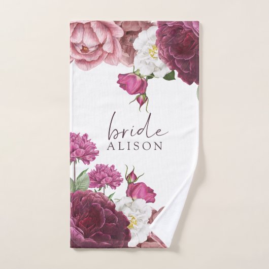 Floral Bourgondië bruid gepersonaliseerd Handdoek (Handdoek)