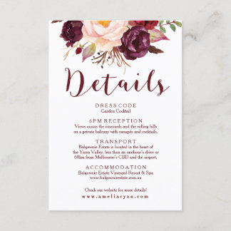 Floral Bourgondië bruiloft details Kaart