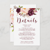 Floral Bourgondië bruiloft details Kaart (Voorkant / Achterkant)