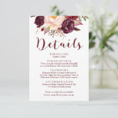 Floral Bourgondië bruiloft details Kaart (Staand voorkant)