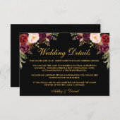 Floral Bourgondië bruiloft details zwart invoegen Informatiekaartje (Voorkant / Achterkant)