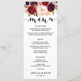 Floral Bourgondië Bruiloft Menu Kaart