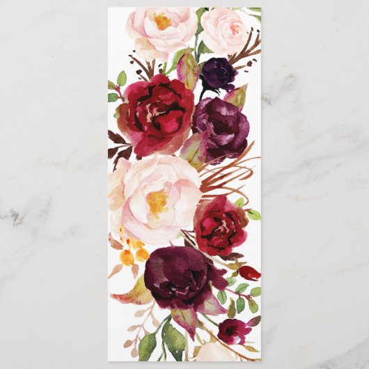 Floral Bourgondië Bruiloft Menu Kaart (Achterkant)