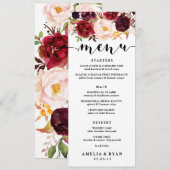 Floral Bourgondië Bruiloft Menu Kaart (Voorkant / Achterkant)