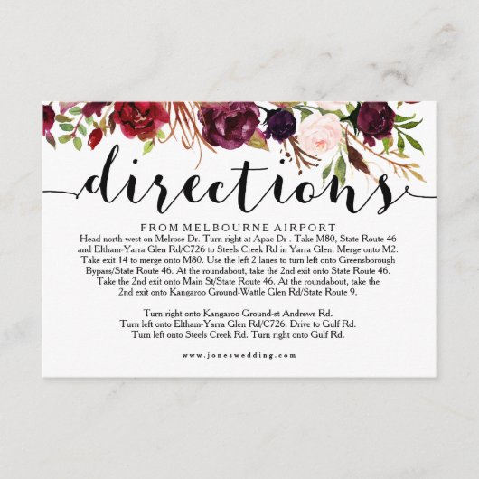 Floral Bourgondië Bruiloft Routebeschrijving Info  Informatiekaartje (Voorkant)