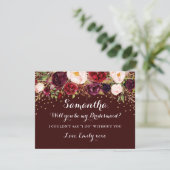 Floral Bourgondië Gold, je wordt mijn bruidsmeisje Kaart (Staand voorkant)