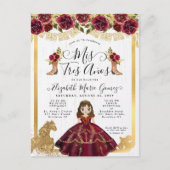 Floral Bourgondië Goud Prinses Mis 3 Años Verjaard Uitnodiging Briefkaart (Voorkant)