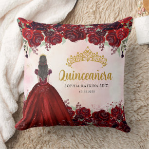 Floral Bourgondië Goud Prinses Tiara Quinceanera Kussen