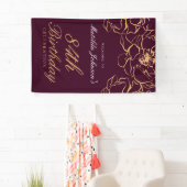 Floral Bourgondië Gouden Verjaardagsfeest Welkom Spandoek (Insitu)