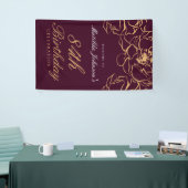 Floral Bourgondië Gouden Verjaardagsfeest Welkom Spandoek (Beurs)