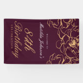 Floral Bourgondië Gouden Verjaardagsfeest Welkom Spandoek (Horizontaal)