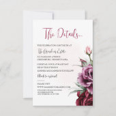 Floral Bourgondië Greenery Wedding Details Kaart (Voorkant)