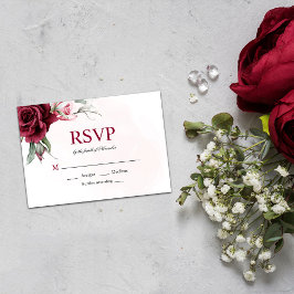 Floral Bourgondië Greenery Wedding RSVP Kaart