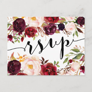 Floral Bourgondië Marsala RSVP-Briefkaart Uitnodiging Briefkaart