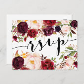 Floral Bourgondië Marsala RSVP-Briefkaart Uitnodiging Briefkaart (Voorkant / Achterkant)