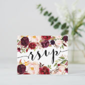 Floral Bourgondië Marsala RSVP-Briefkaart Uitnodiging Briefkaart (Staand voorkant)
