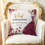 Floral Bourgondië Prinses Quinceanera Verjaardag Kussen<br><div class="desc">Het Floral Bourgondië Princess Quinceañera Birthday Sierkussen voegt een vleugje elegantie toe aan uw feest. Met een rijke bordeauxrode achtergrond met delicate bloemaccenten, vormt dit kussen een perfecte aanvulling op een quinceañera met een prinsessenthema. Gepersonaliseerd met jouw naam of evenementendetails, is het een prachtige aandenken die elk zitgedeelte of decor...</div>
