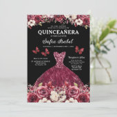 Floral Bourgondië QR Code Princess Quinceanera Kaart (Staand voorkant)